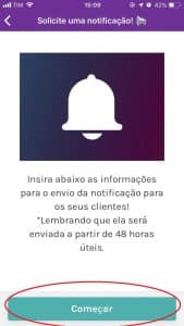 Início do preenchimento das informações para solicitação de notificação.